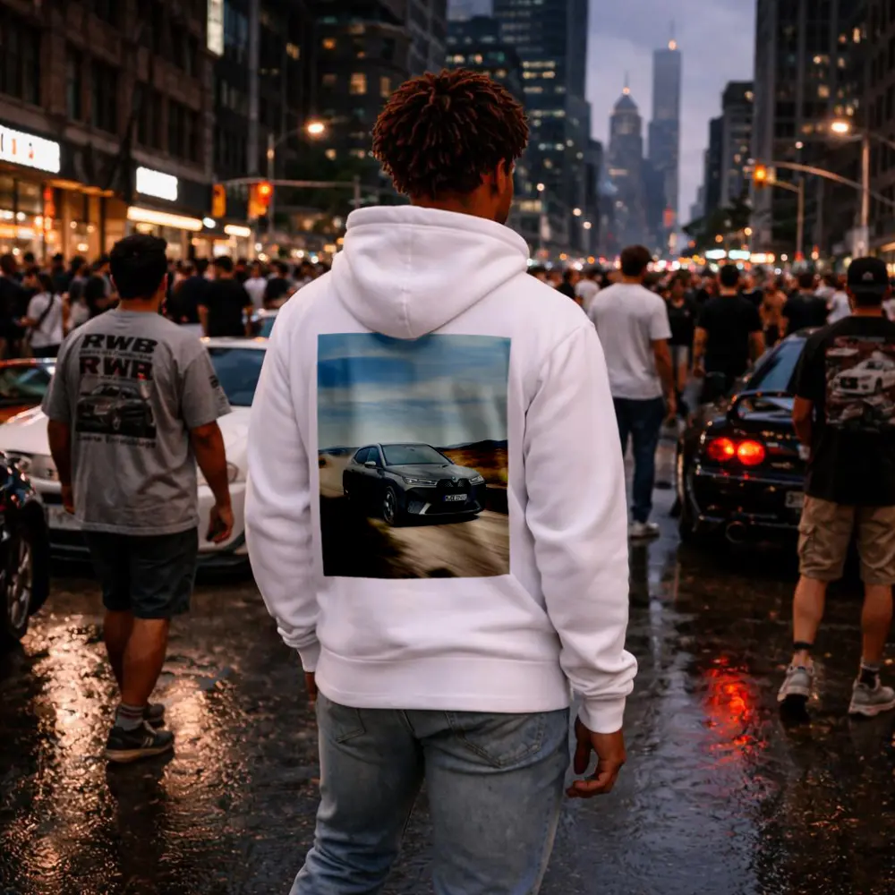 BMW iX Driving Dusty Desert Road – Hoodies