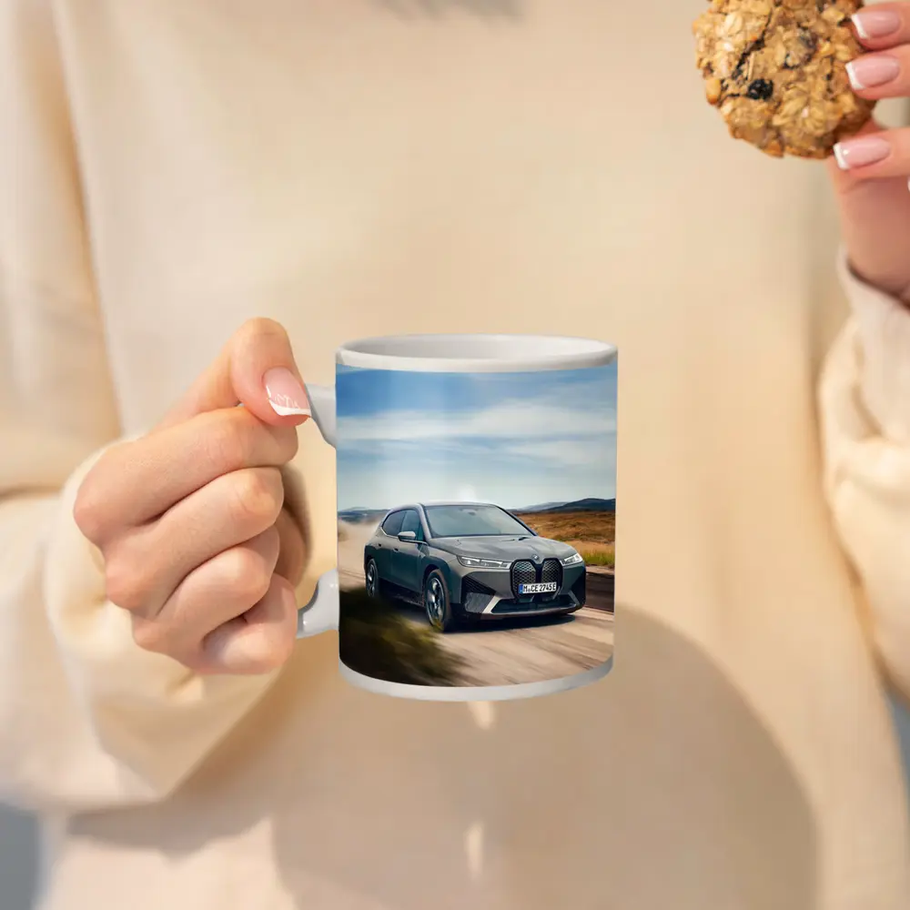 BMW iX Driving Dusty Desert Road – Mugs