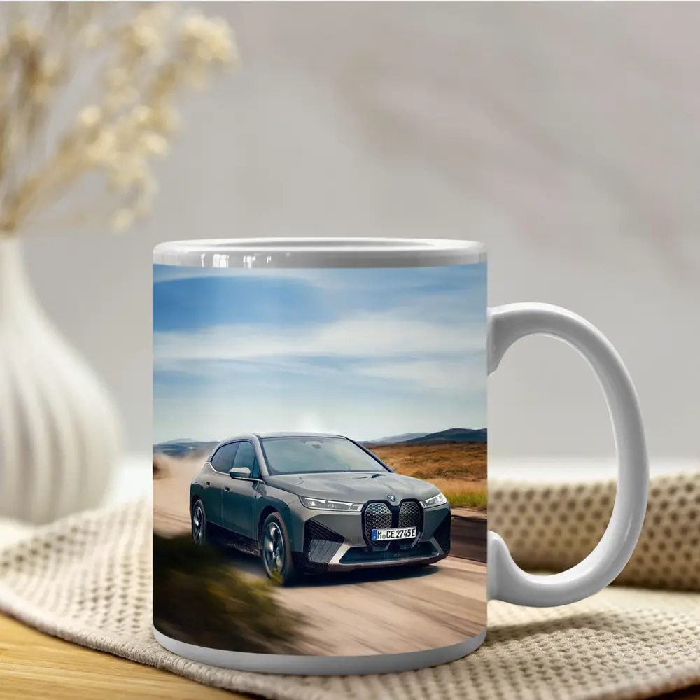 BMW iX Driving Dusty Desert Road – Mugs