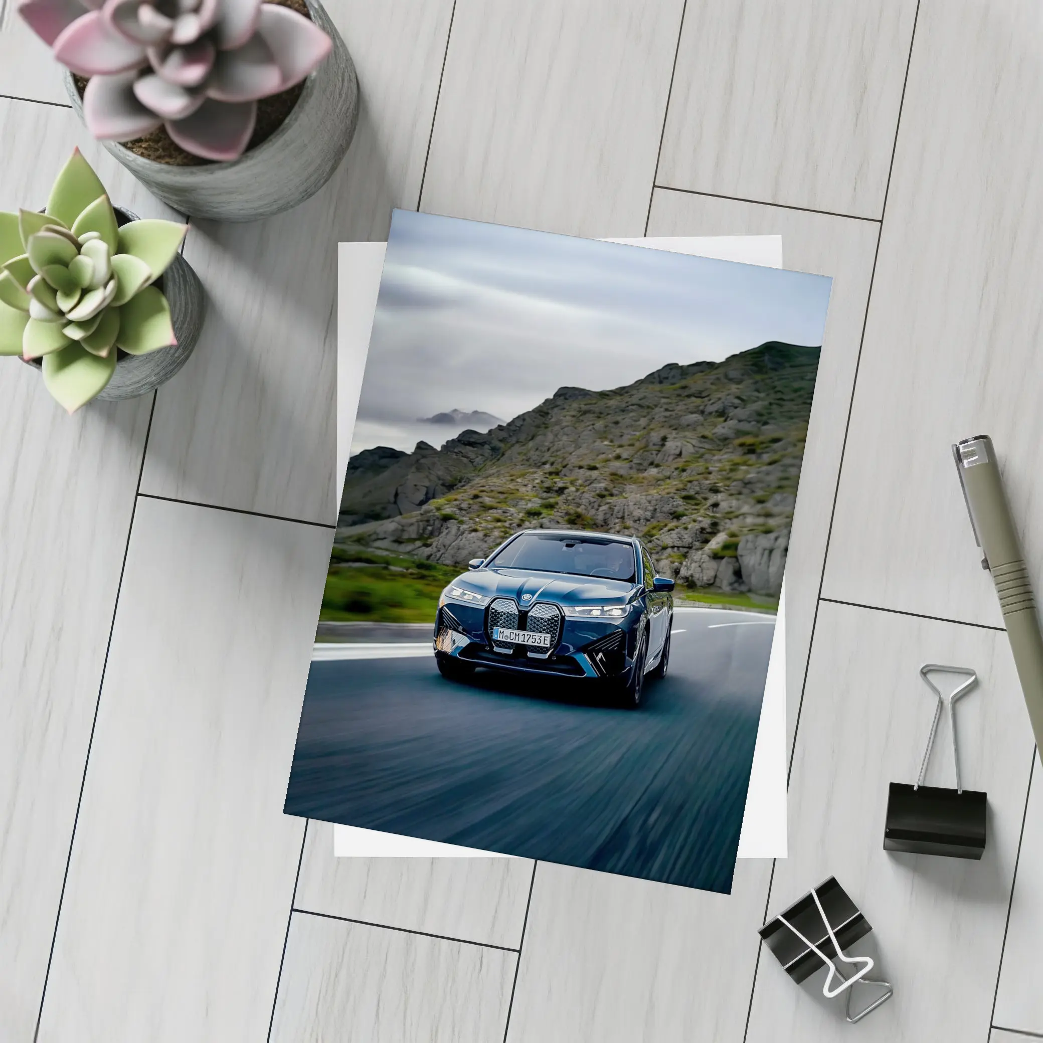 BMW iX Driving Mountain Road Blue – Postcards