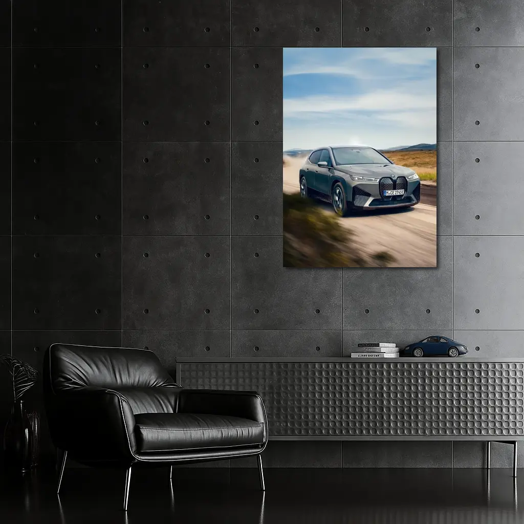 BMW iX Driving Dusty Desert Road – Wall Art