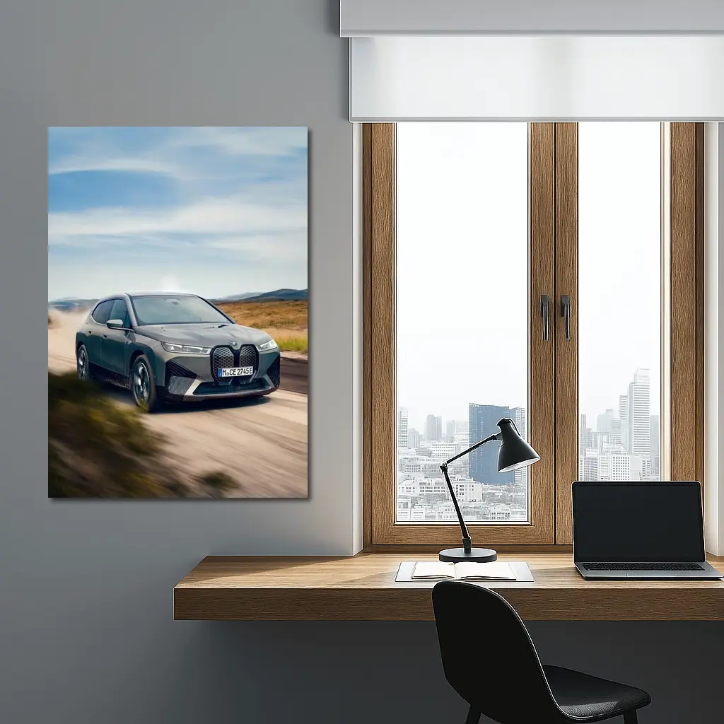 BMW iX Driving Dusty Desert Road – Wall Art