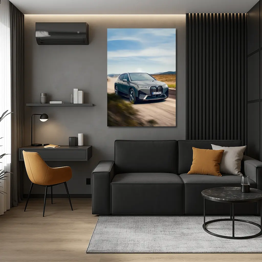 BMW iX Driving Dusty Desert Road – Wall Art