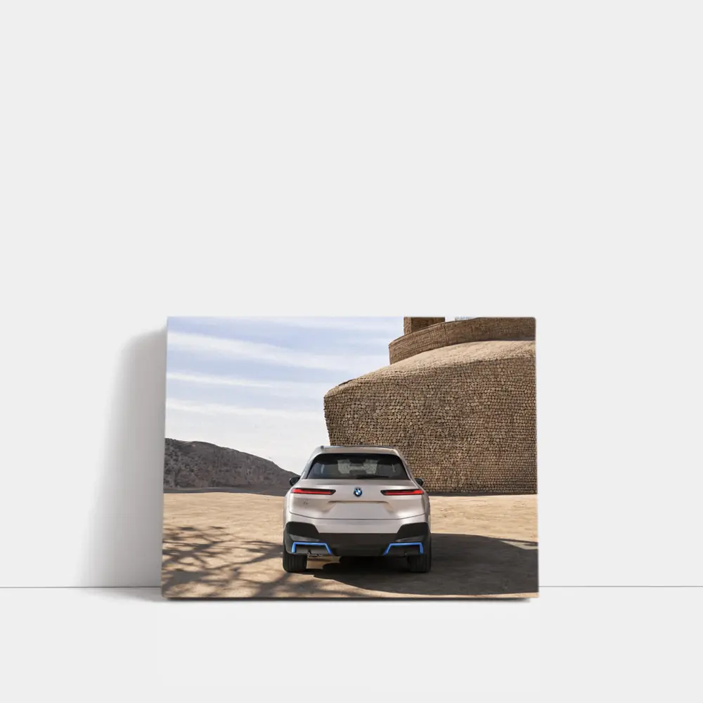 BMW iX Rear View Desert Stone Structure – Wall Art