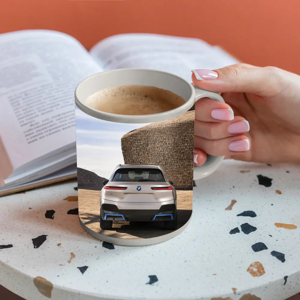 BMW iX Rear View Desert Stone Structure – Mugs