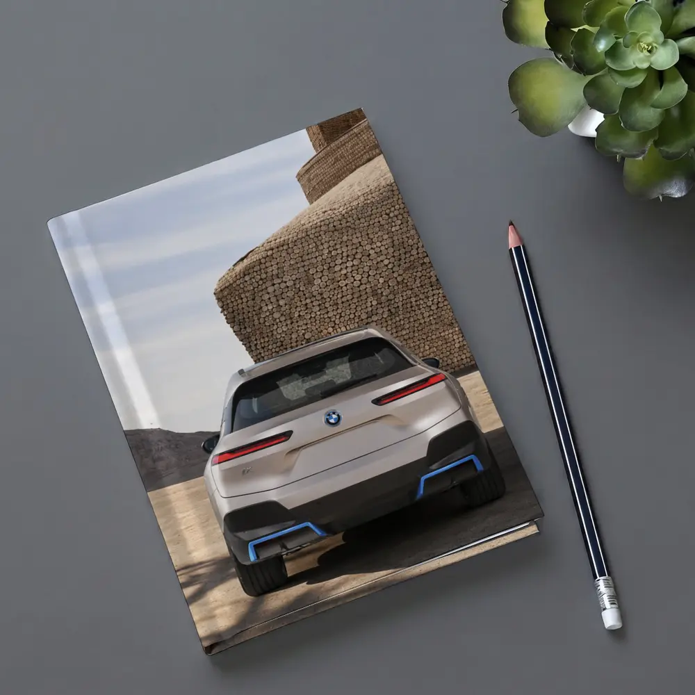 BMW iX Rear View Desert Stone Structure – Notebooks