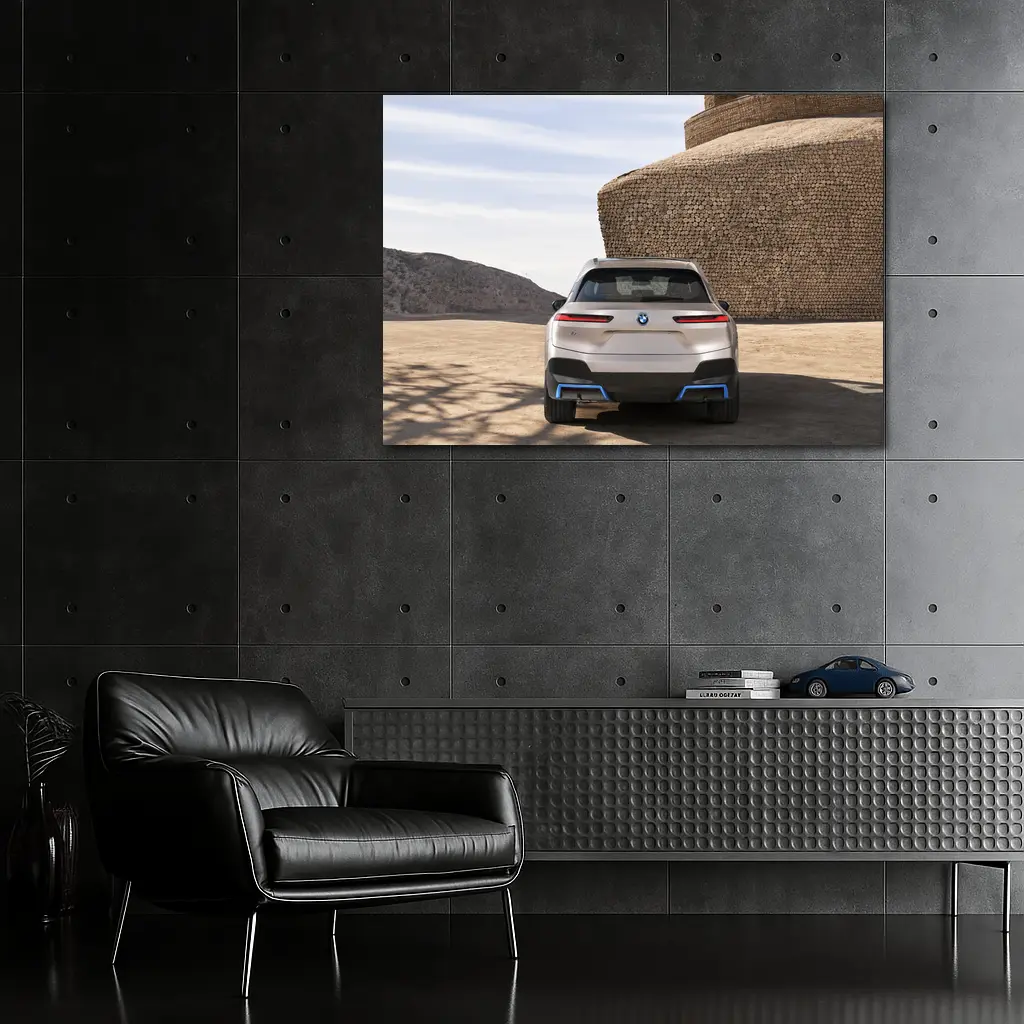 BMW iX Rear View Desert Stone Structure – Wall Art