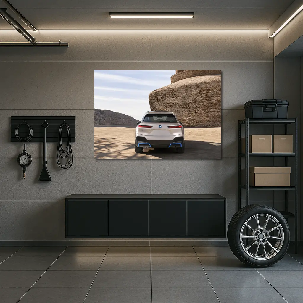 BMW iX Rear View Desert Stone Structure – Wall Art