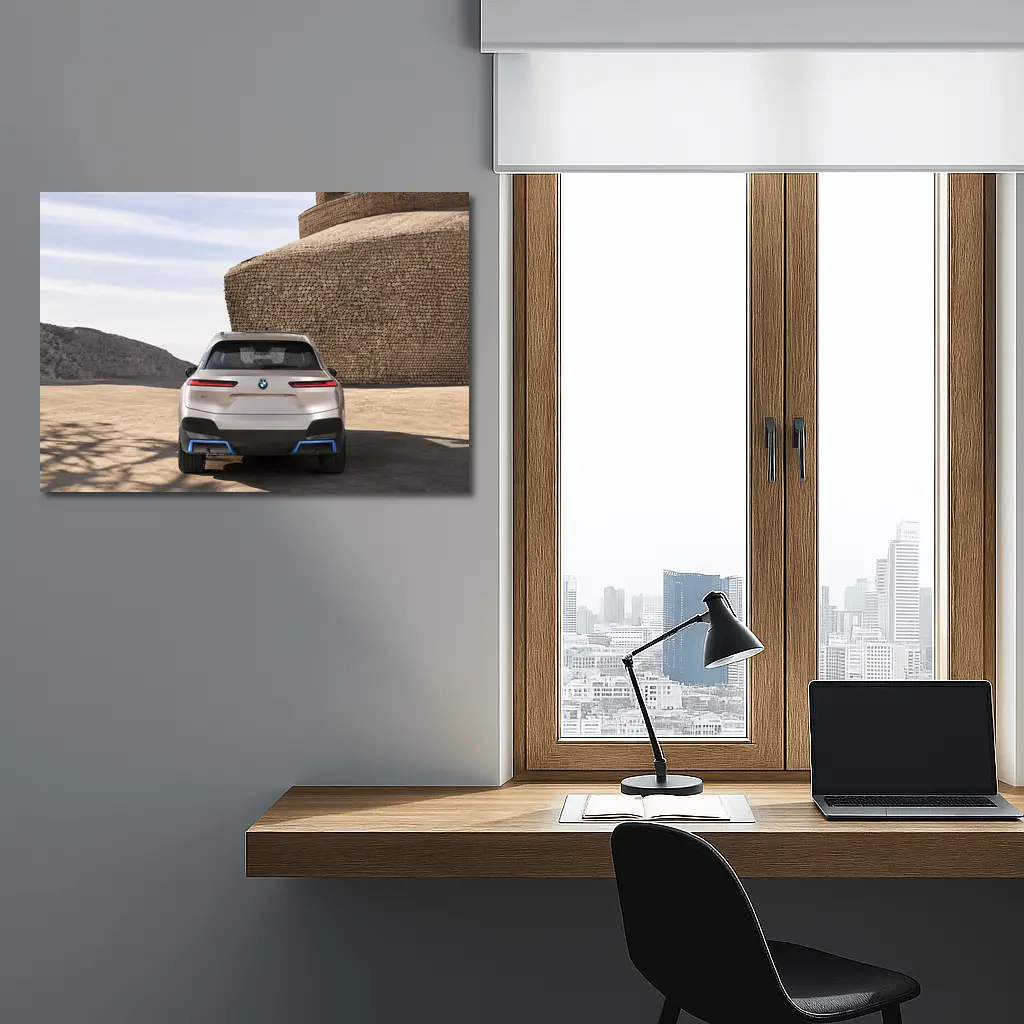 BMW iX Rear View Desert Stone Structure – Wall Art