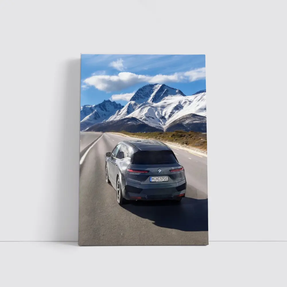 BMW iX Gray on Mountain Highway Road – Wall Art