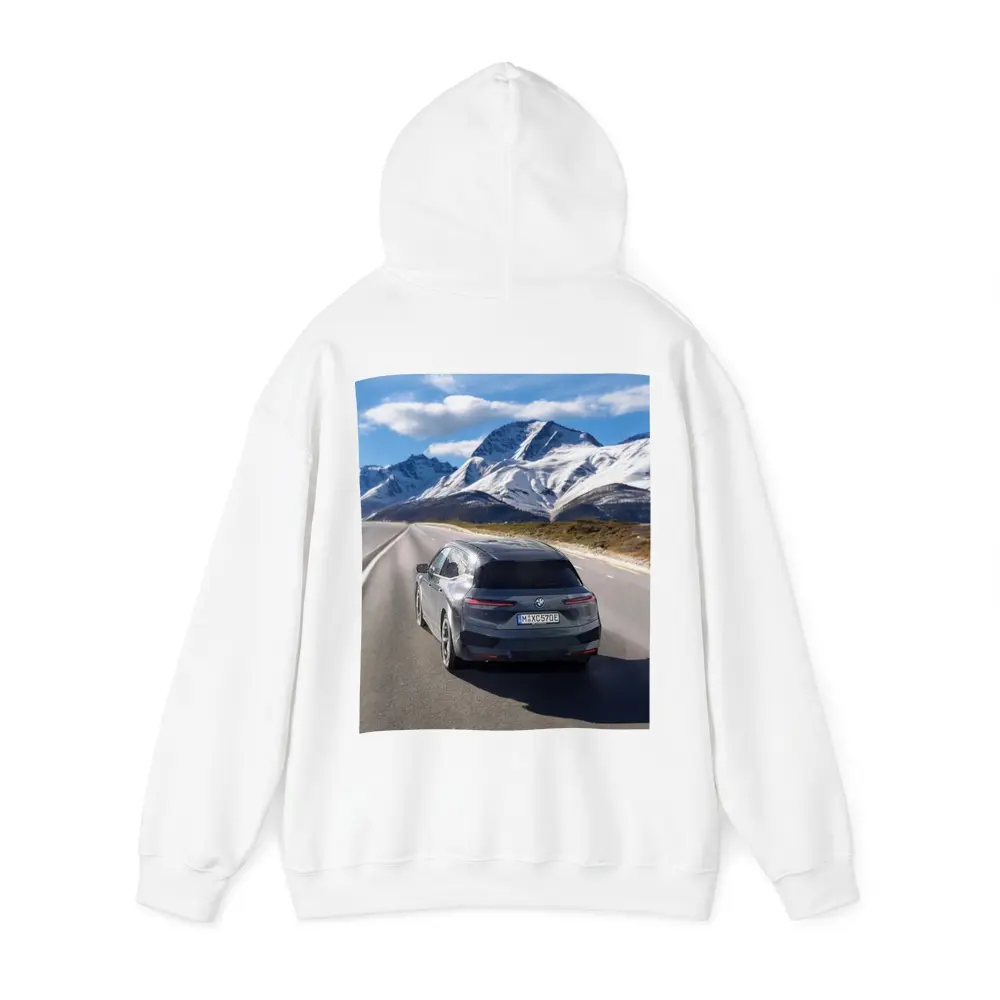 BMW iX Gray on Mountain Highway Road – Hoodies