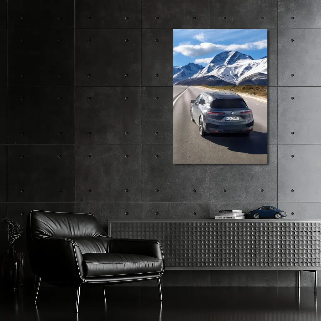 BMW iX Gray on Mountain Highway Road – Wall Art