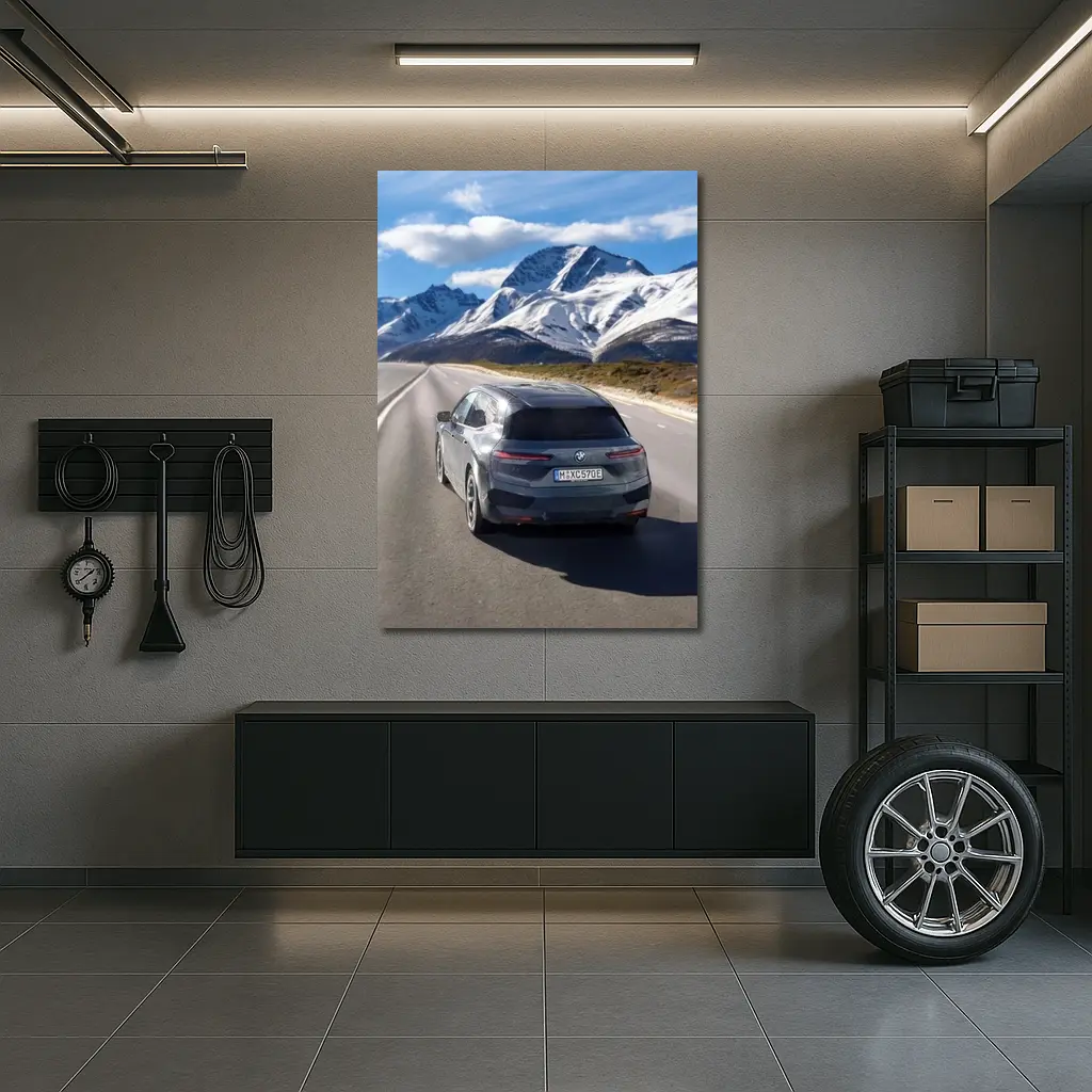 BMW iX Gray on Mountain Highway Road – Wall Art