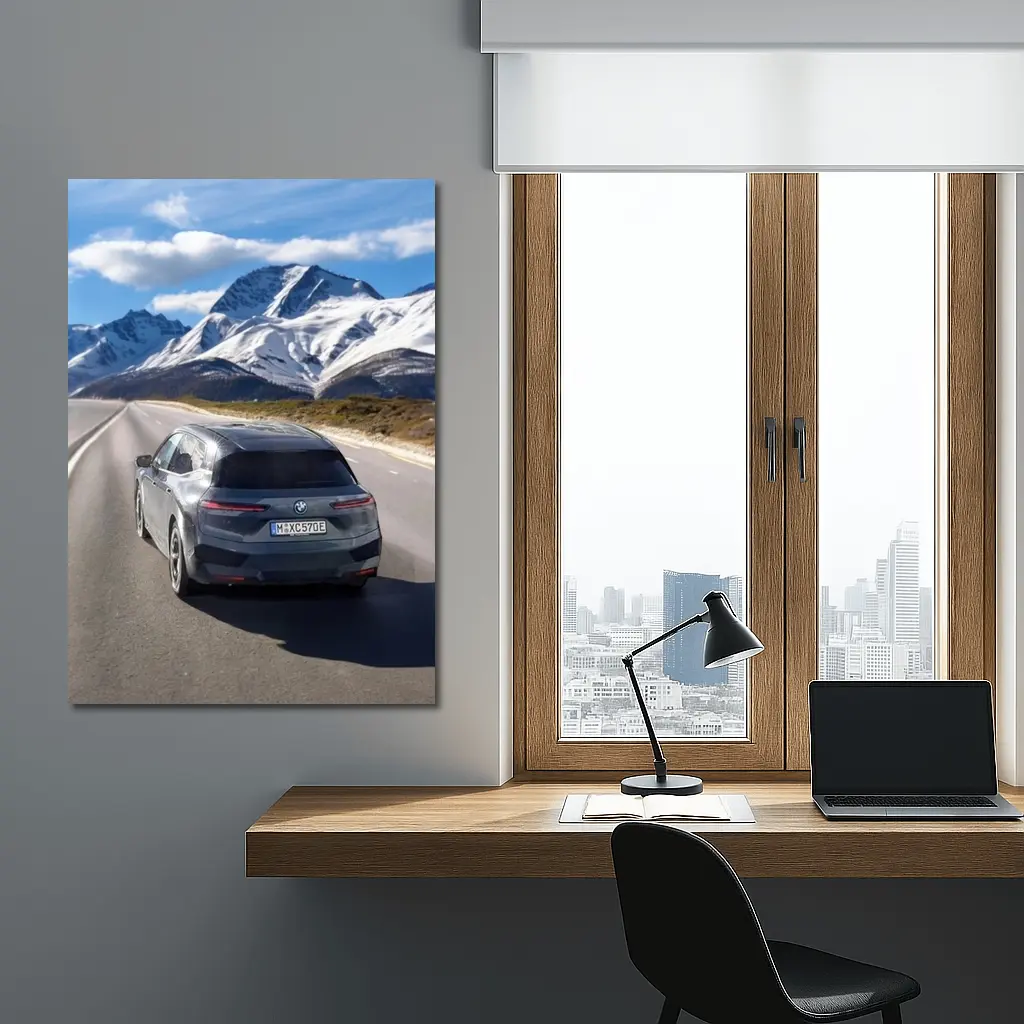 BMW iX Gray on Mountain Highway Road – Wall Art