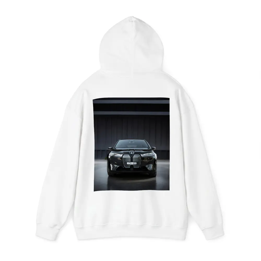 BMW iX Black Front View Dark Garage – Hoodies