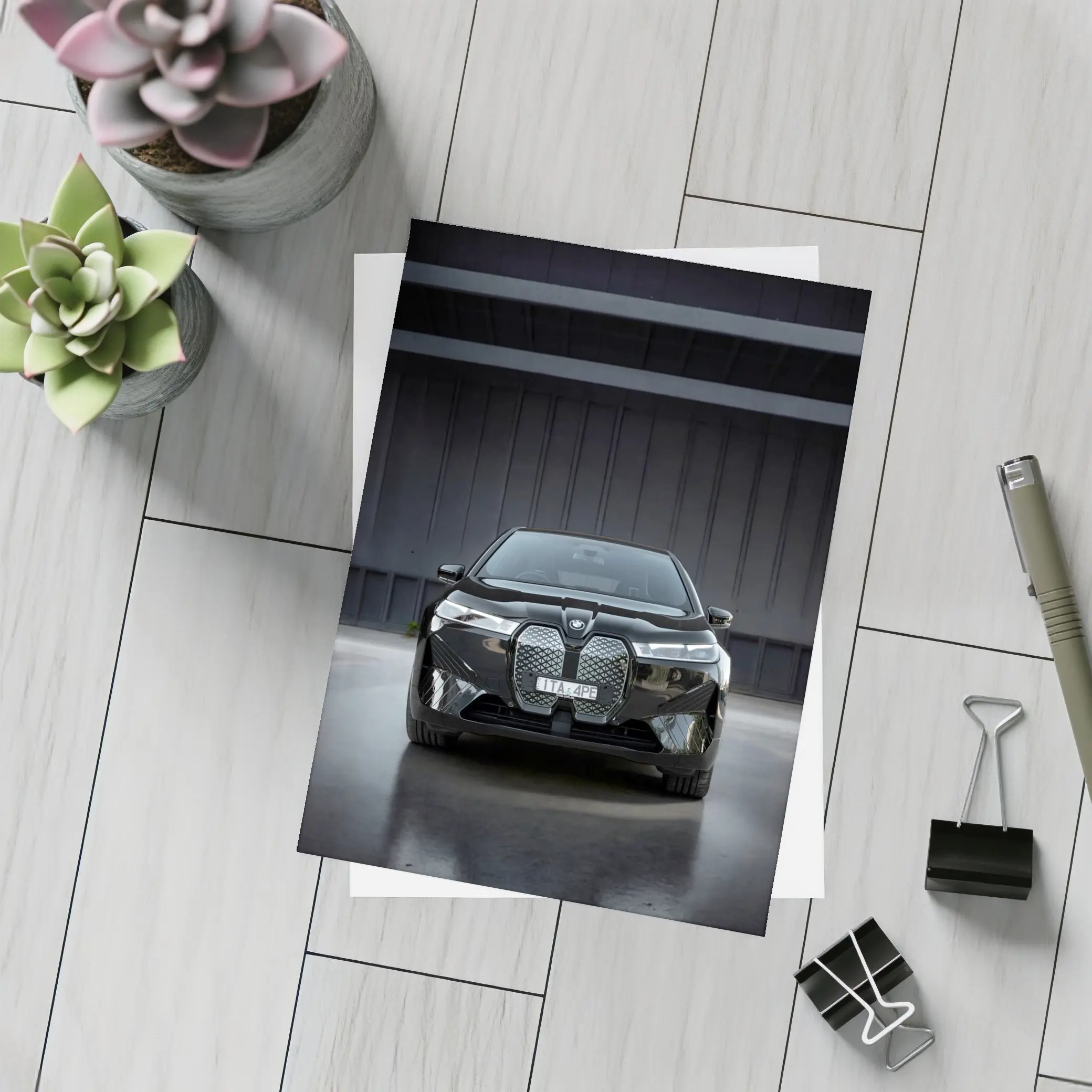 BMW iX Black Front View Dark Garage – Postcards