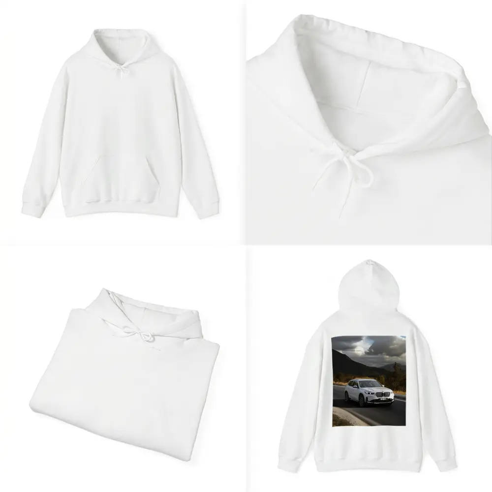 BMW X1 White SUV Mountain Road Drive – Hoodies
