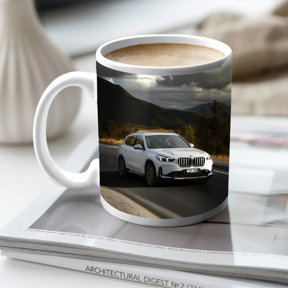 BMW X1 White SUV Mountain Road Drive – Mugs