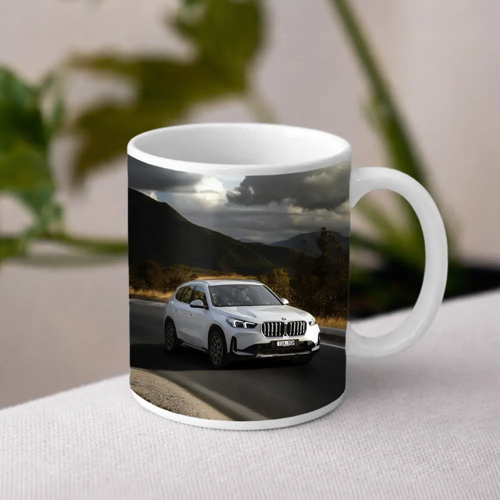 BMW X1 White SUV Mountain Road Drive – Mugs