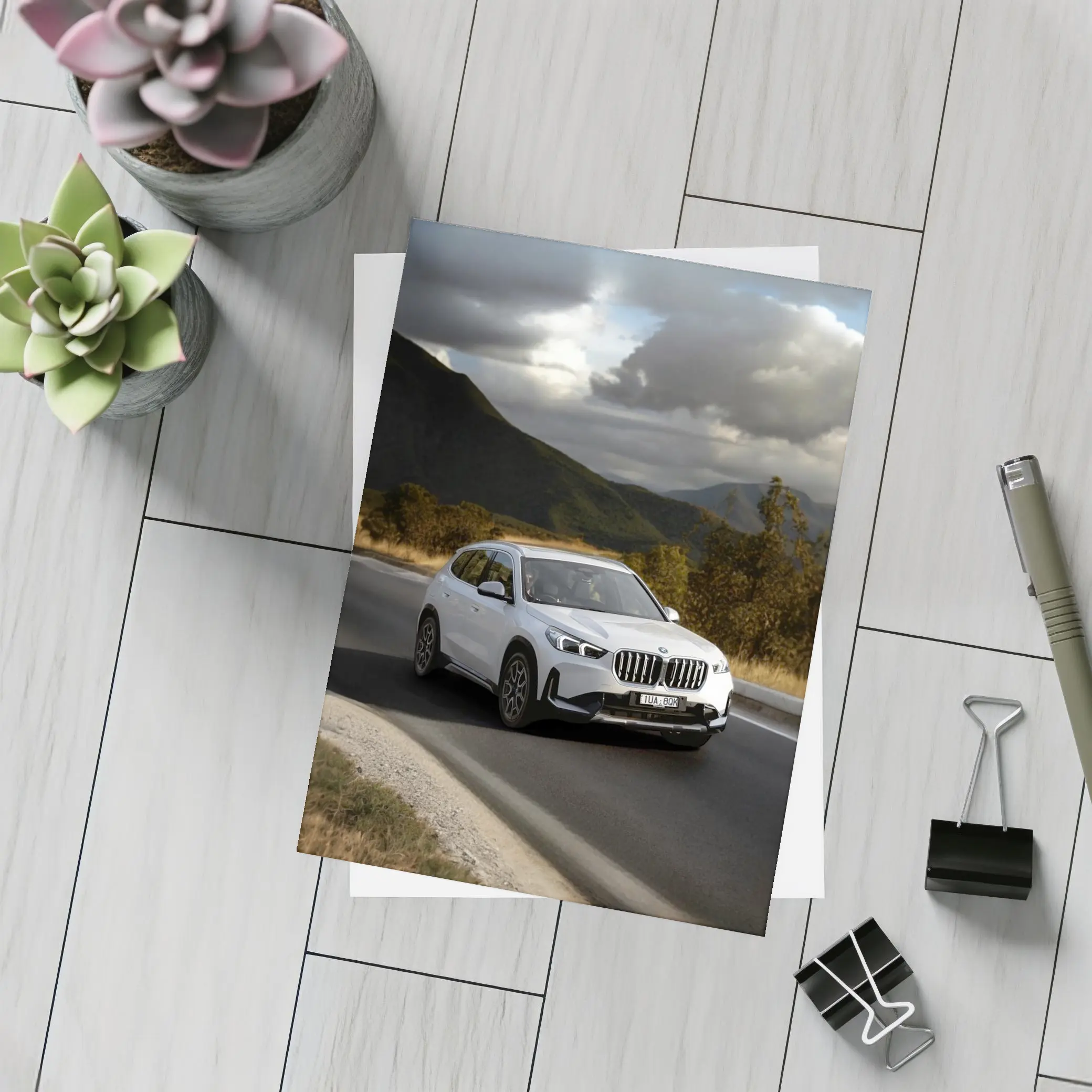 BMW X1 White SUV Mountain Road Drive – Postcards