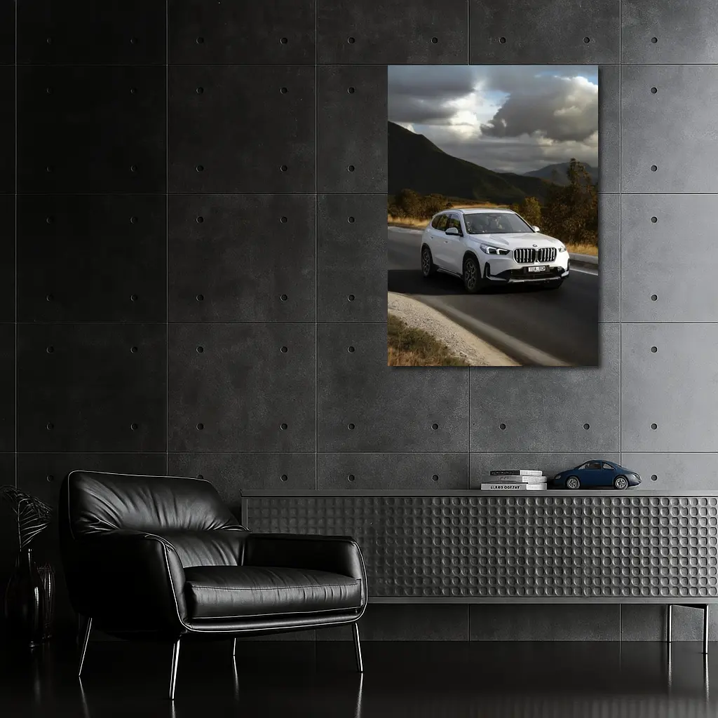 BMW X1 White SUV Mountain Road Drive – Wall Art