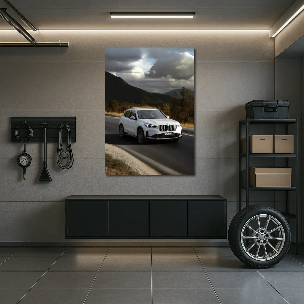 BMW X1 White SUV Mountain Road Drive – Wall Art