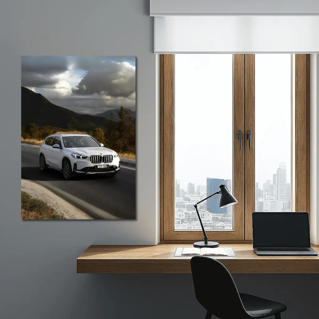BMW X1 White SUV Mountain Road Drive – Wall Art