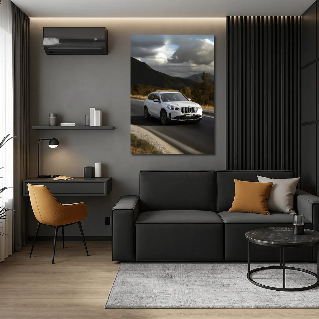 BMW X1 White SUV Mountain Road Drive – Wall Art