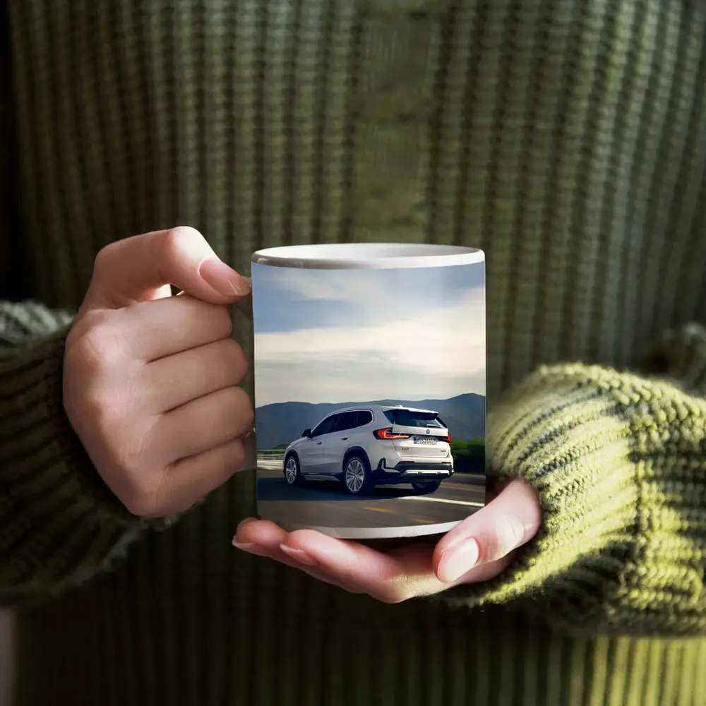 BMW iX1 SUV Driving Mountain Road – Mugs