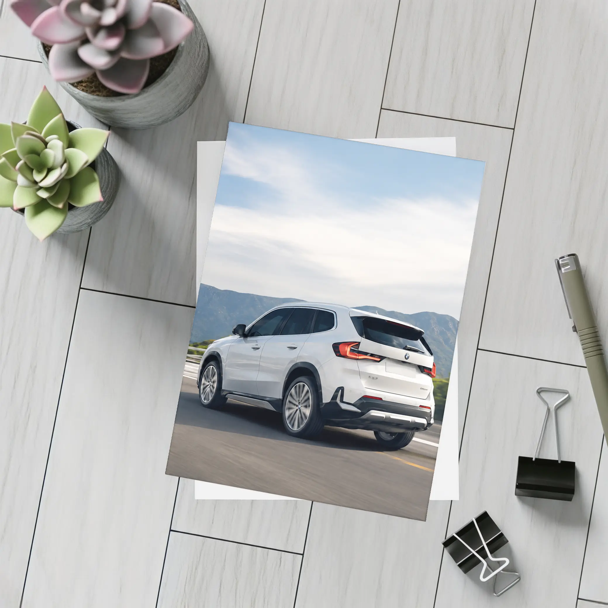 BMW X1 White SUV Mountain Highway Drive – Postcards