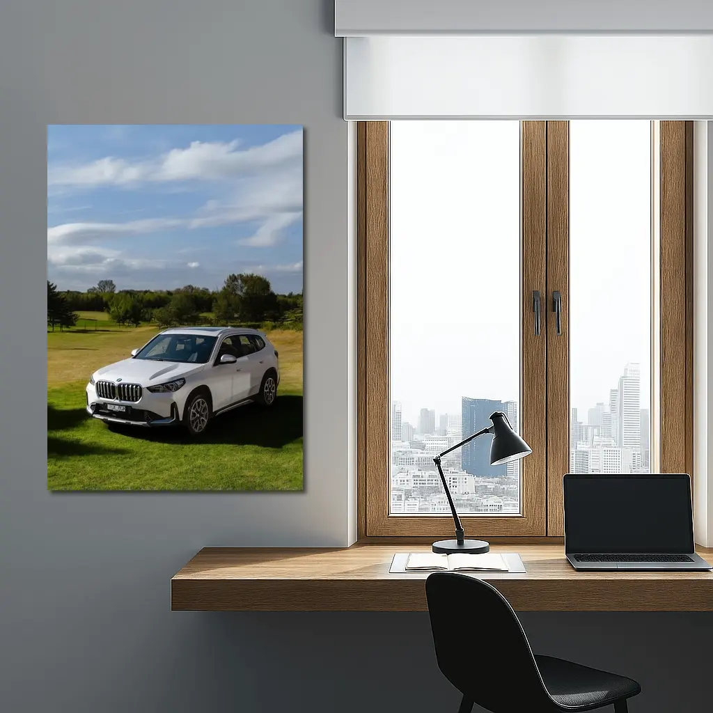BMW X1 White SUV Green Countryside – Wall Art