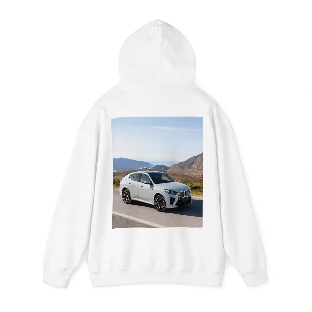 BMW iX2 White SUV Mountain Road – Hoodies