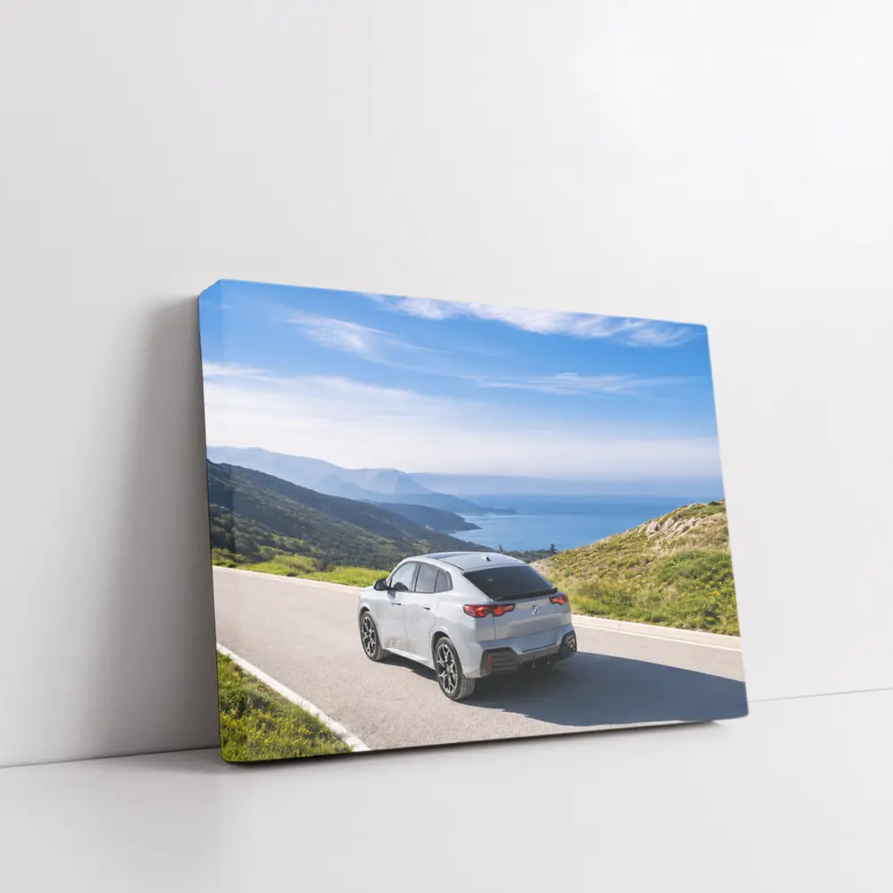 BMW iX2 Grey Rear Coastal Mountain Road – Wall Art