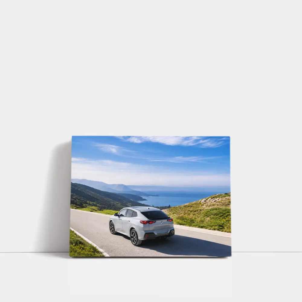 BMW iX2 Grey Rear Coastal Mountain Road – Wall Art