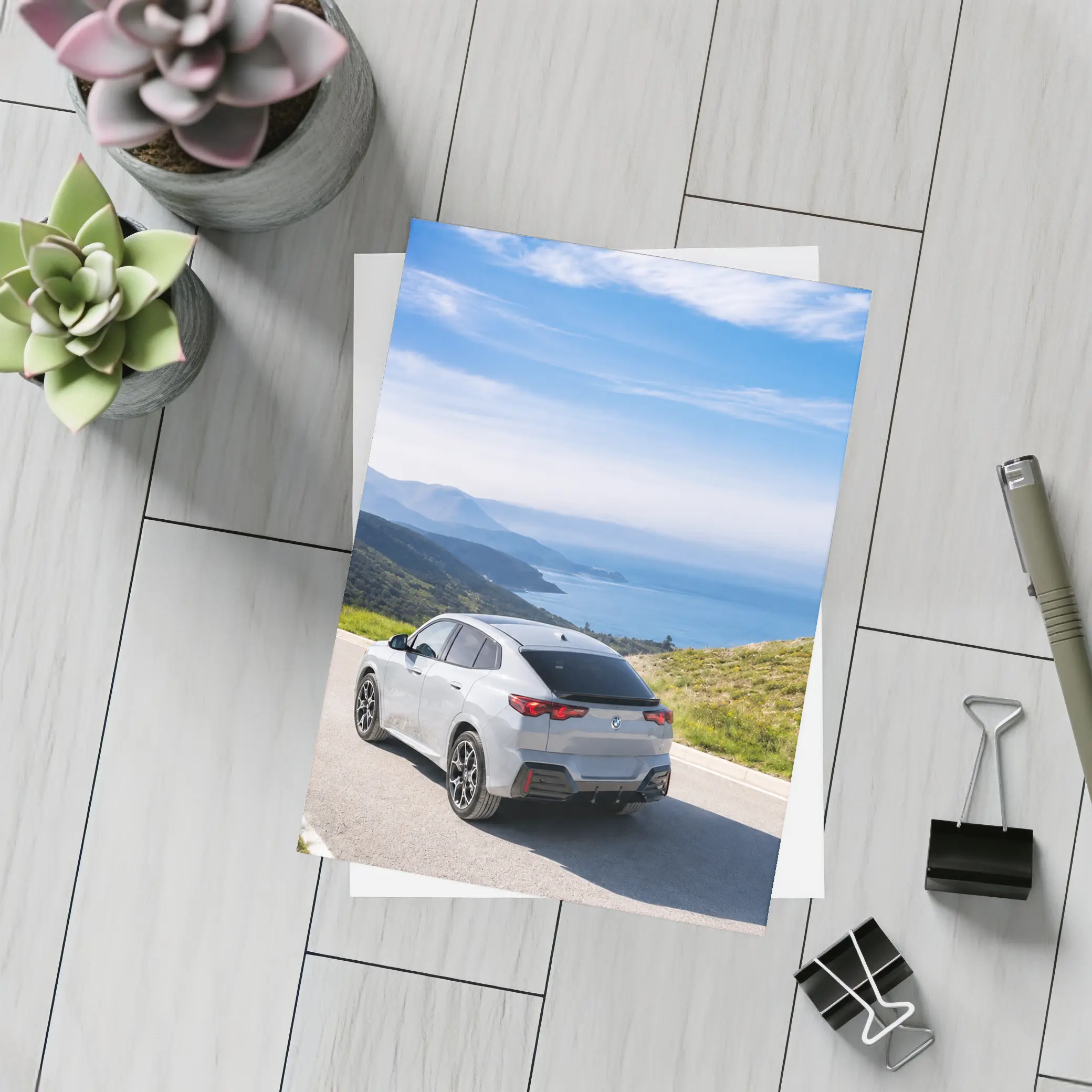BMW iX2 Grey Rear Coastal Mountain Road – Postcards