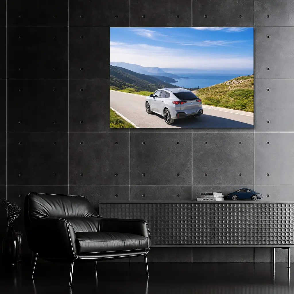 BMW iX2 Grey Rear Coastal Mountain Road – Wall Art