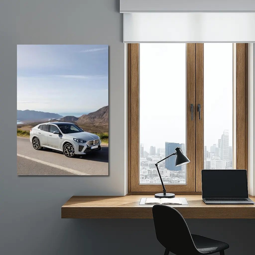 BMW iX2 Silver Coastal Mountain Road – Wall Art