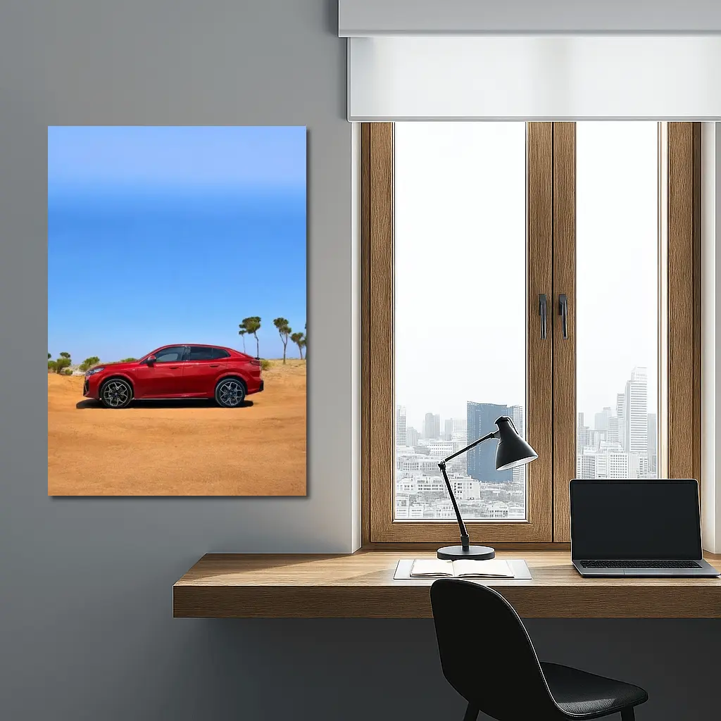 BMW iX2 Red Sandy Desert Blue Sky – Wall Art