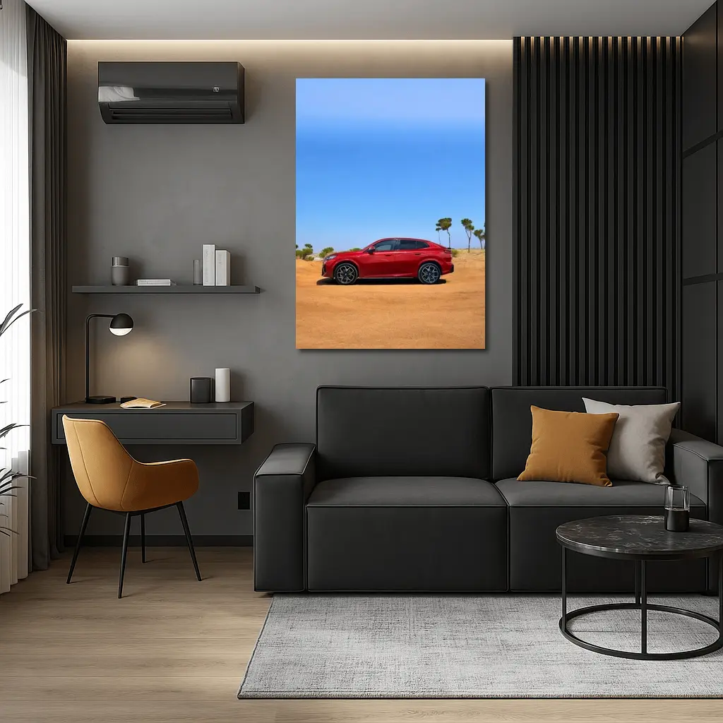 BMW iX2 Red Sandy Desert Blue Sky – Wall Art