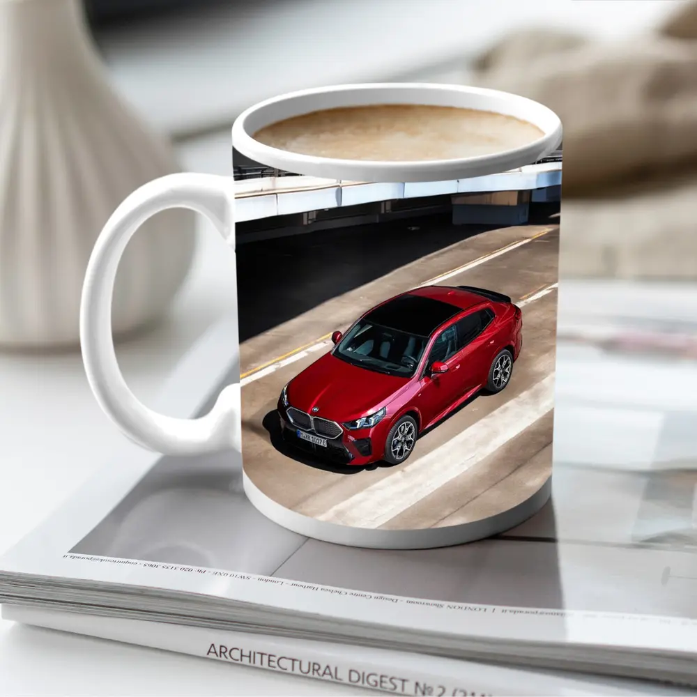 BMW iX2 Red Urban Parking Structure – Mugs