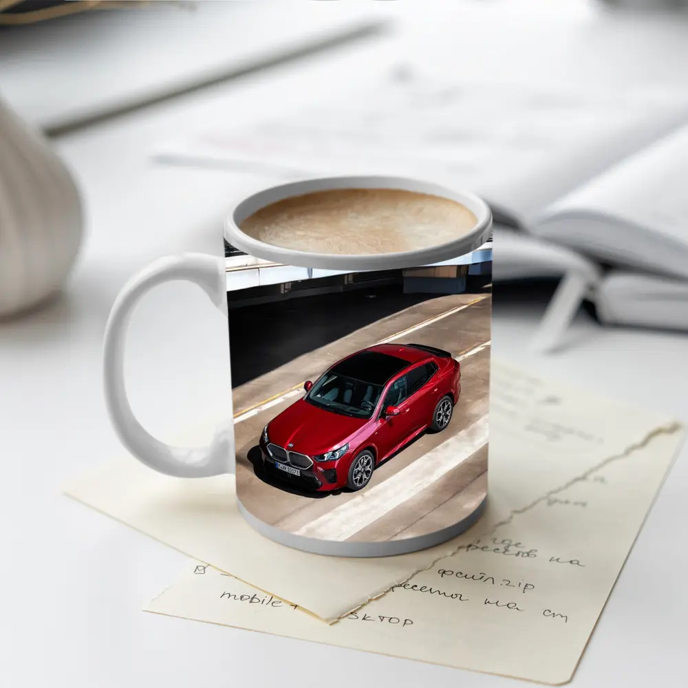 BMW iX2 Red Urban Parking Structure – Mugs
