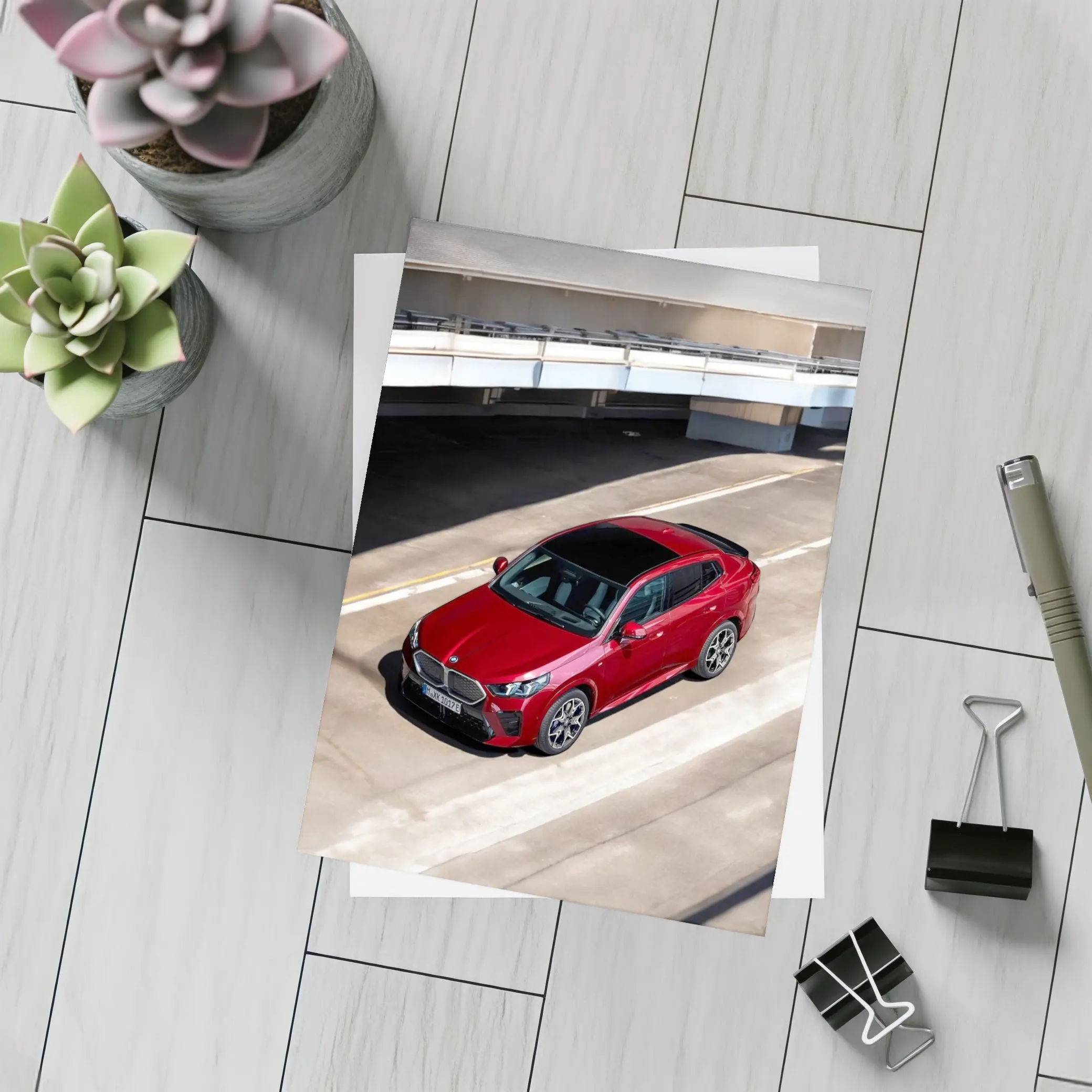 BMW iX2 Red Urban Parking Structure – Postcards