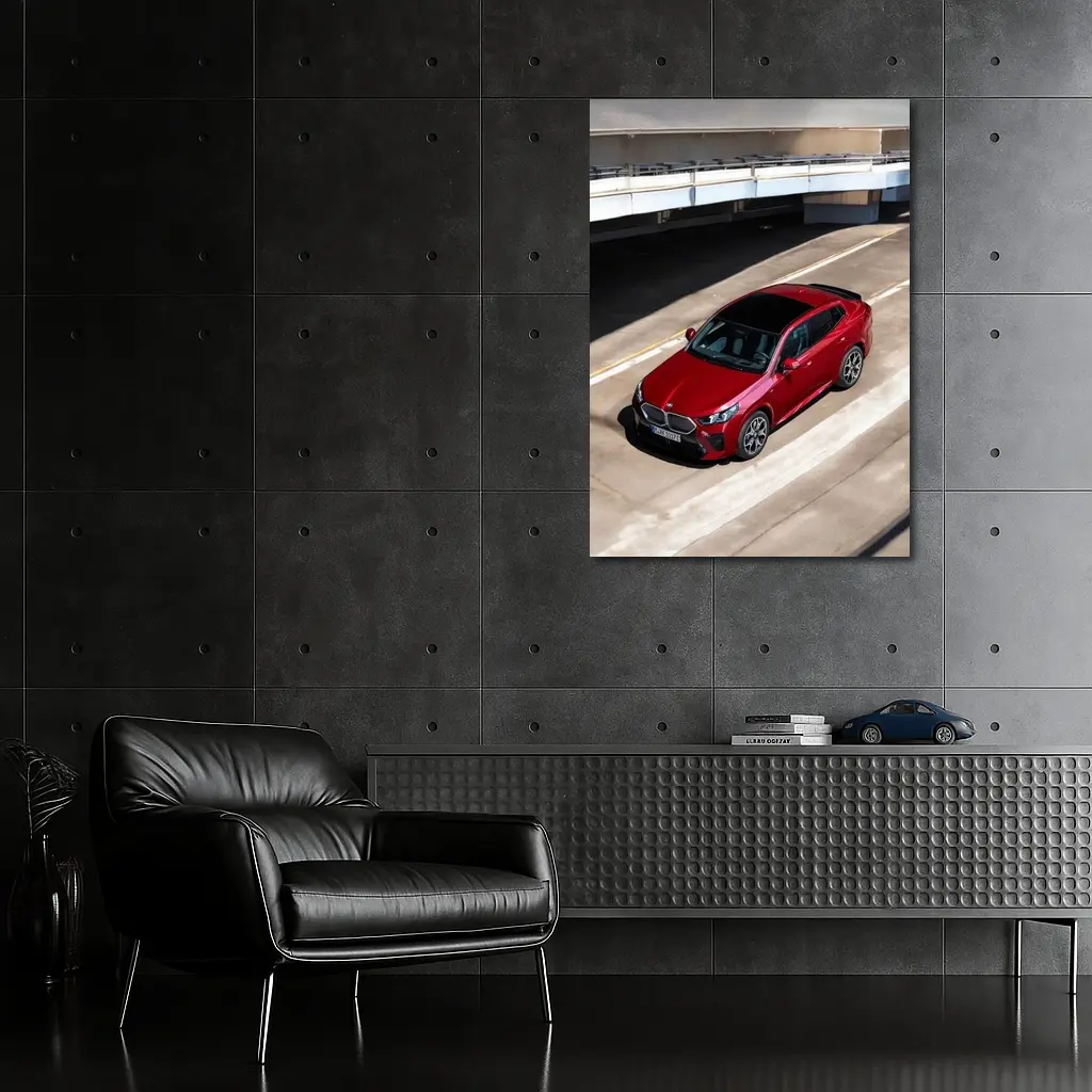 BMW iX2 Red Urban Parking Structure – Wall Art