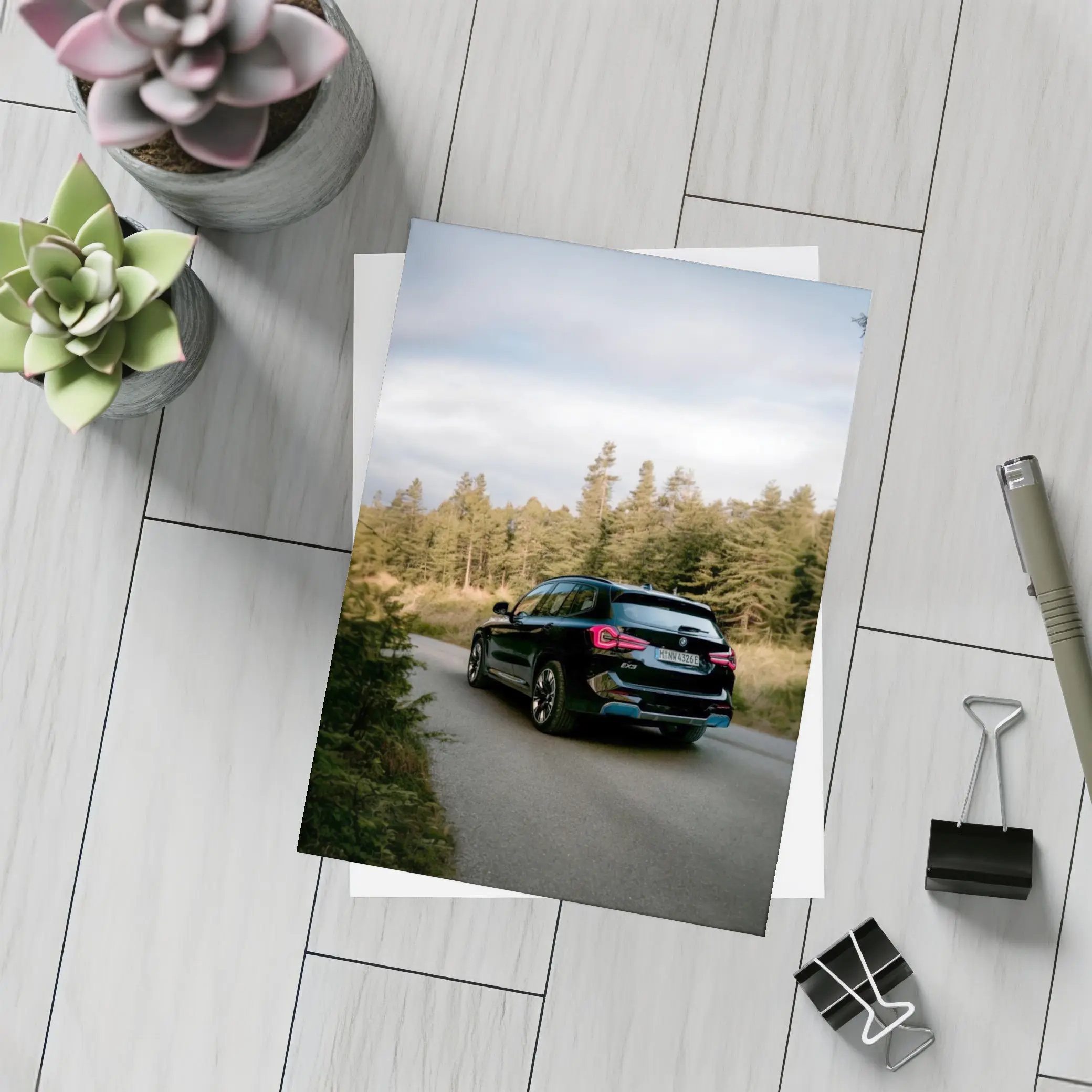 BMW iX3 Black SUV Forest Road – Postcards