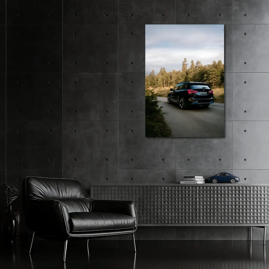 BMW iX3 Black SUV Forest Road – Wall Art