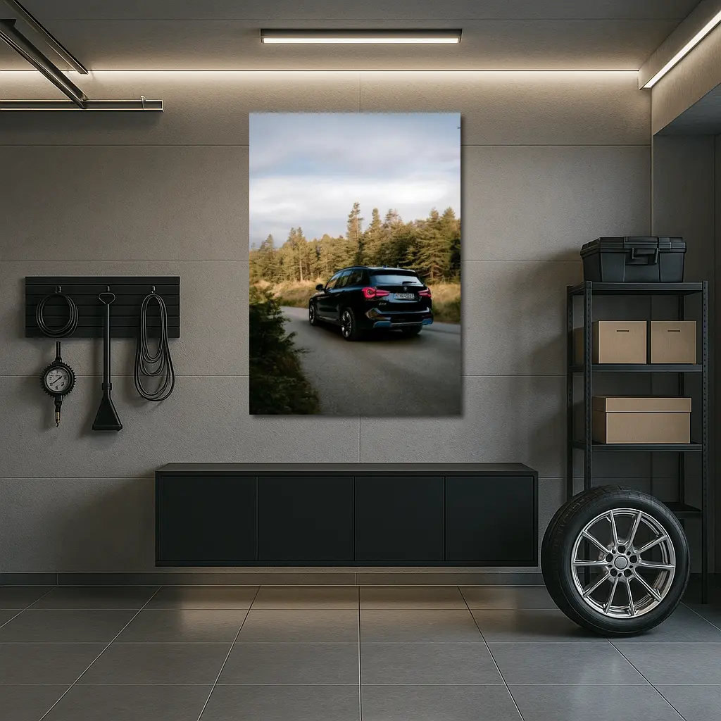 BMW iX3 Black SUV Forest Road – Wall Art