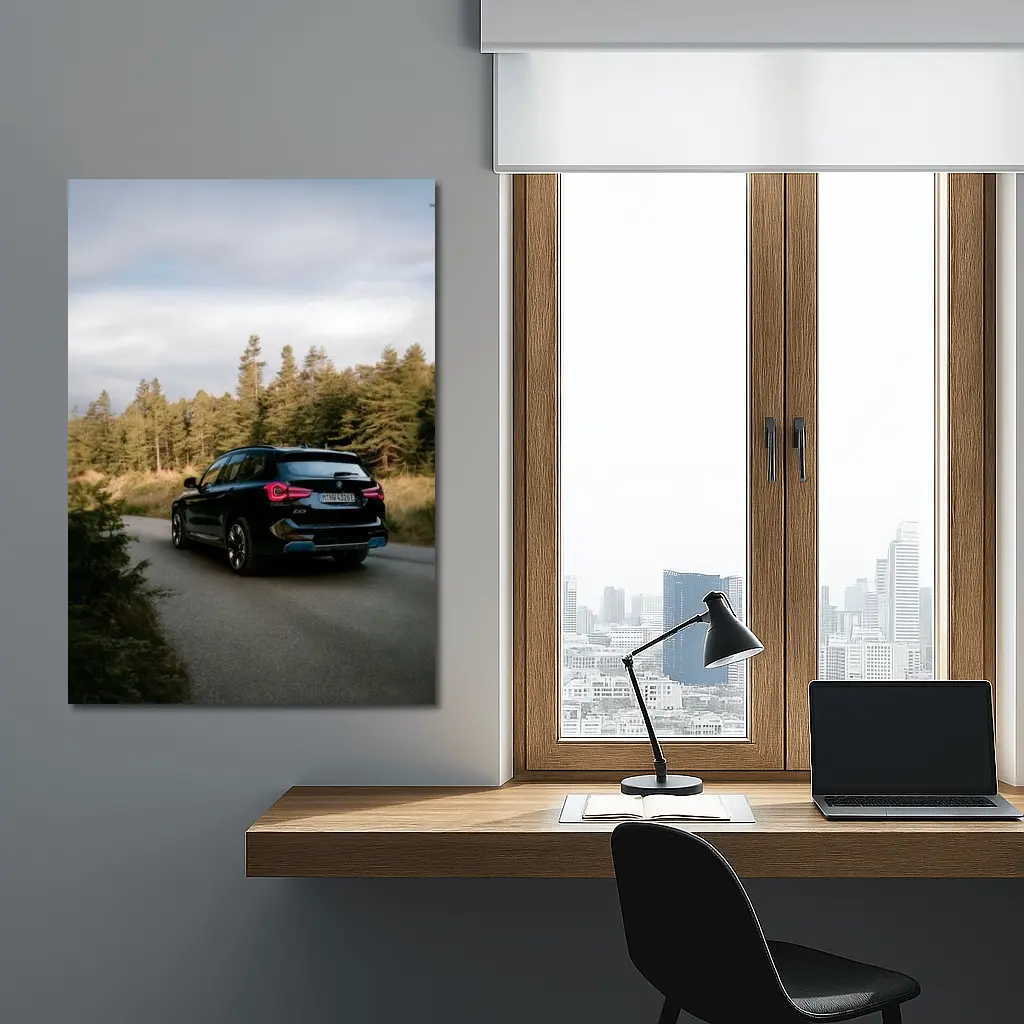 BMW iX3 Black SUV Forest Road – Wall Art
