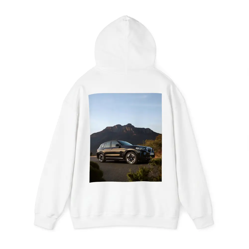 BMW iX3 Black SUV Mountain Backdrop – Hoodies