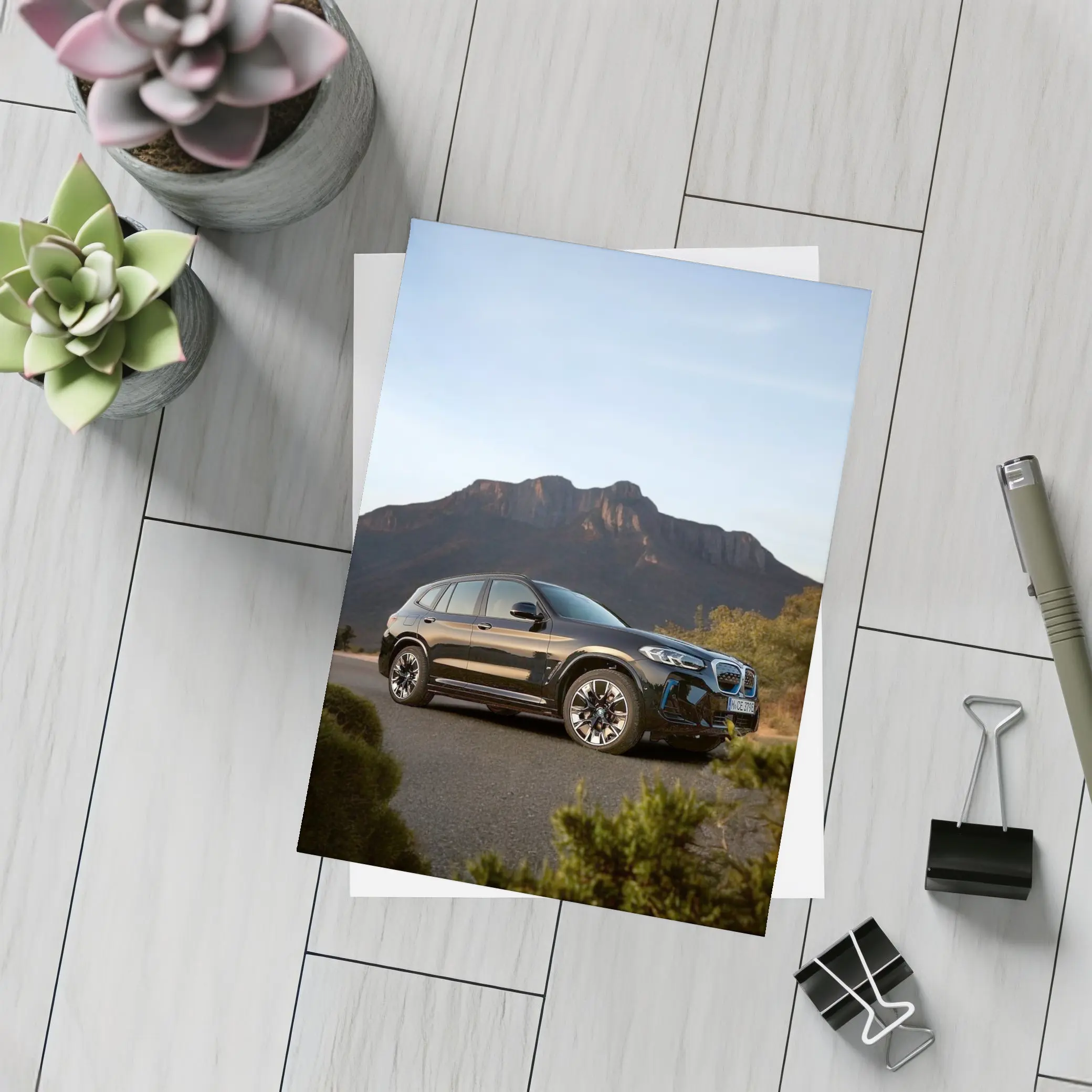 BMW iX3 Black SUV Mountain Backdrop – Postcards