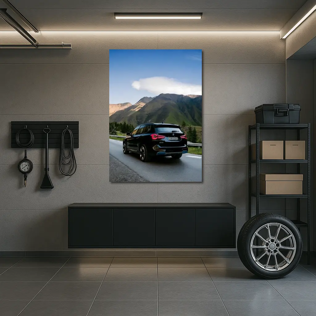 BMW iX3 Black SUV Mountain Road Drive – Wall Art